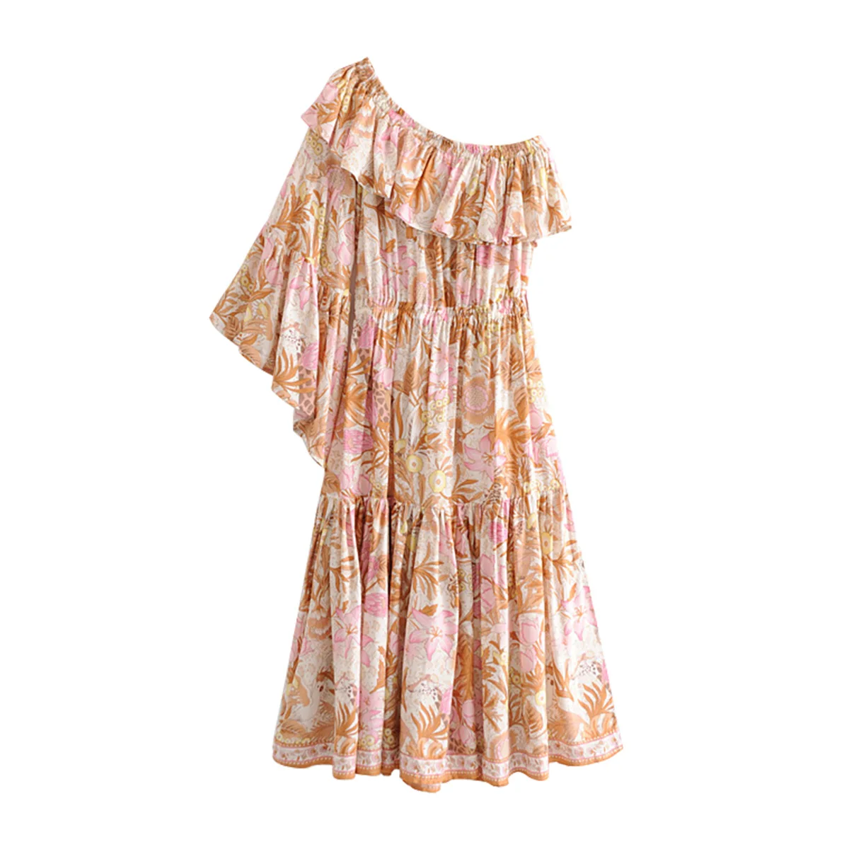 Jungle одно плечо платье с резинкой на шее с рюшами рукавом Boho шикарные женские платья хиппи повседневное летнее платье Vestidos