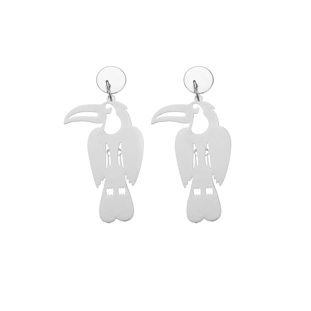 Parrot Silver Sindlan, забавные висячие серьги в виде слона, ананаса, Преувеличенные массивные серьги в виде животных, корейские ювелирные изделия, серьги для женщин - Окраска металла: Parrot Silver