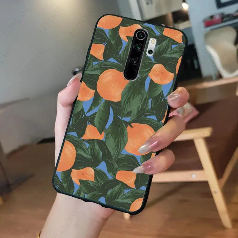 Summer green leaves fruit lemon peach pomegranate grapes Phone Case for redmi note8pro 7 note5 note6pro 7A 8A 8T note9s note9pro xiaomi leather case glass