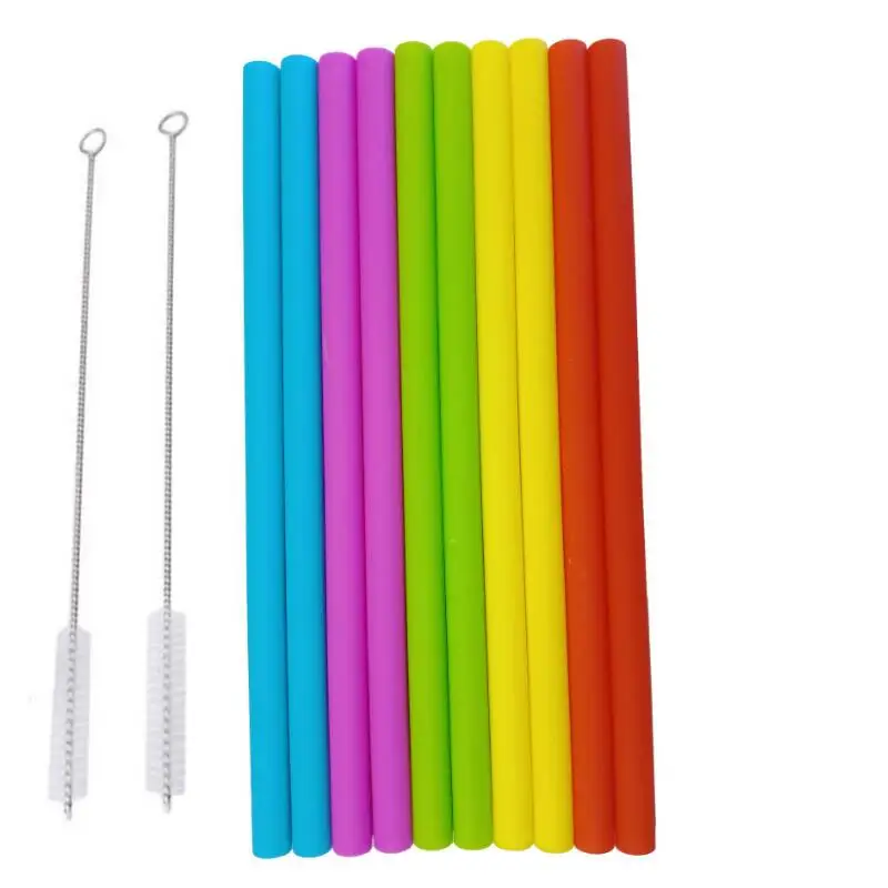 Silicone Drinking Straws Food Grade Reusable Food Grade Bar Drinking Straws with Cleaning Brushes LX7618