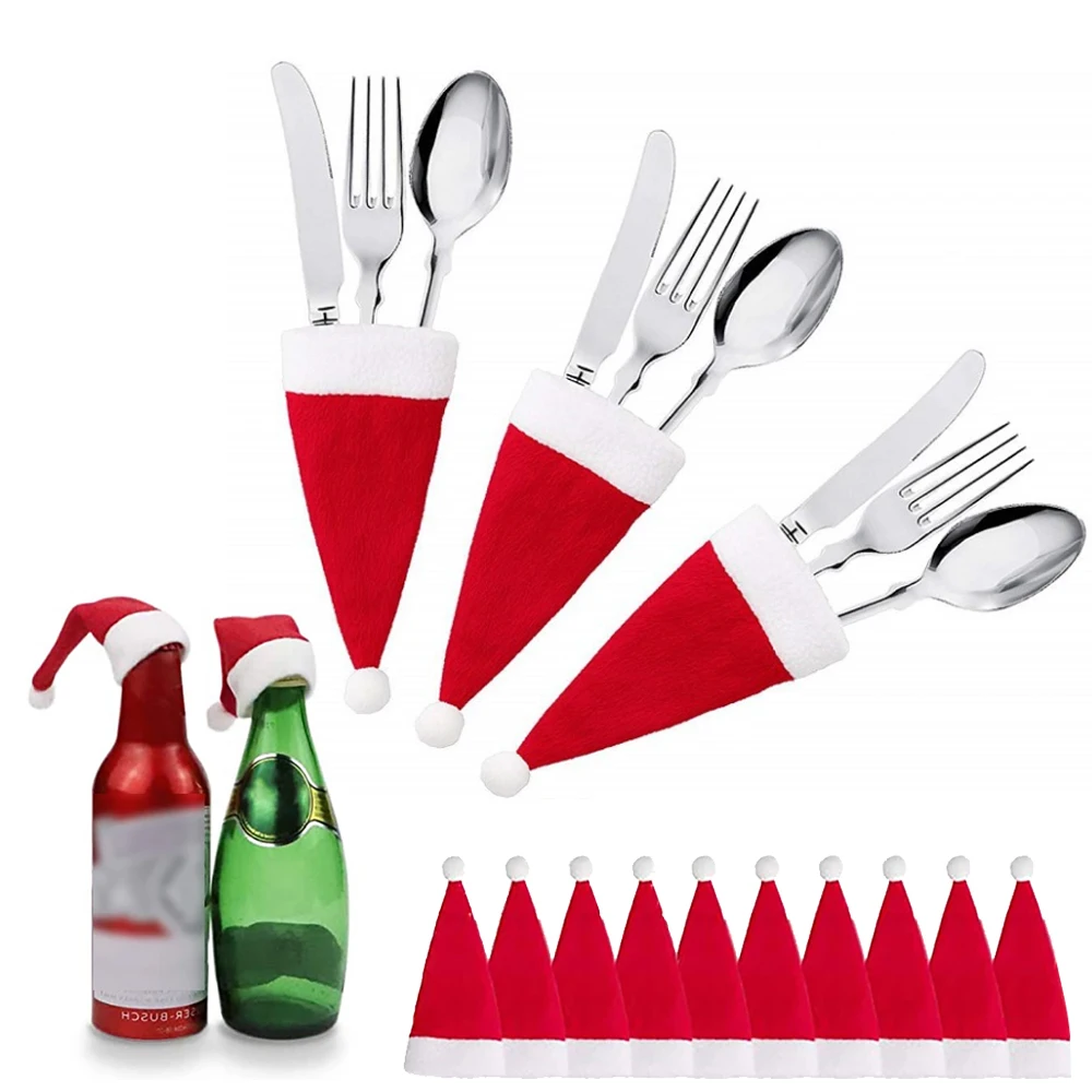 30pc Mini Cutton Christmas Hat Tableware Holder Kitchen Dinnerware