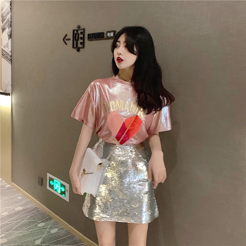 Spring Summer Skirts Women Korea Mini Hip Skirt Sequined Bling Pencil Skirt Chic High Waist Skirt Female for Party Club