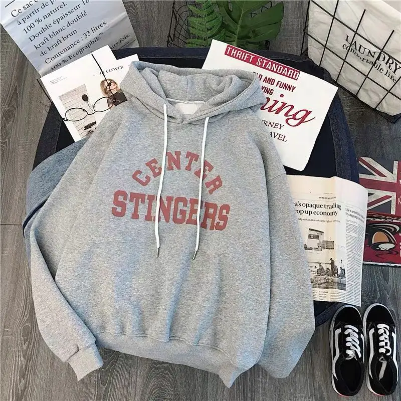 Ins super fire plus velvet thick women casual wild autumn and winter tide Korean version of the loose shirt hoodie jacke
