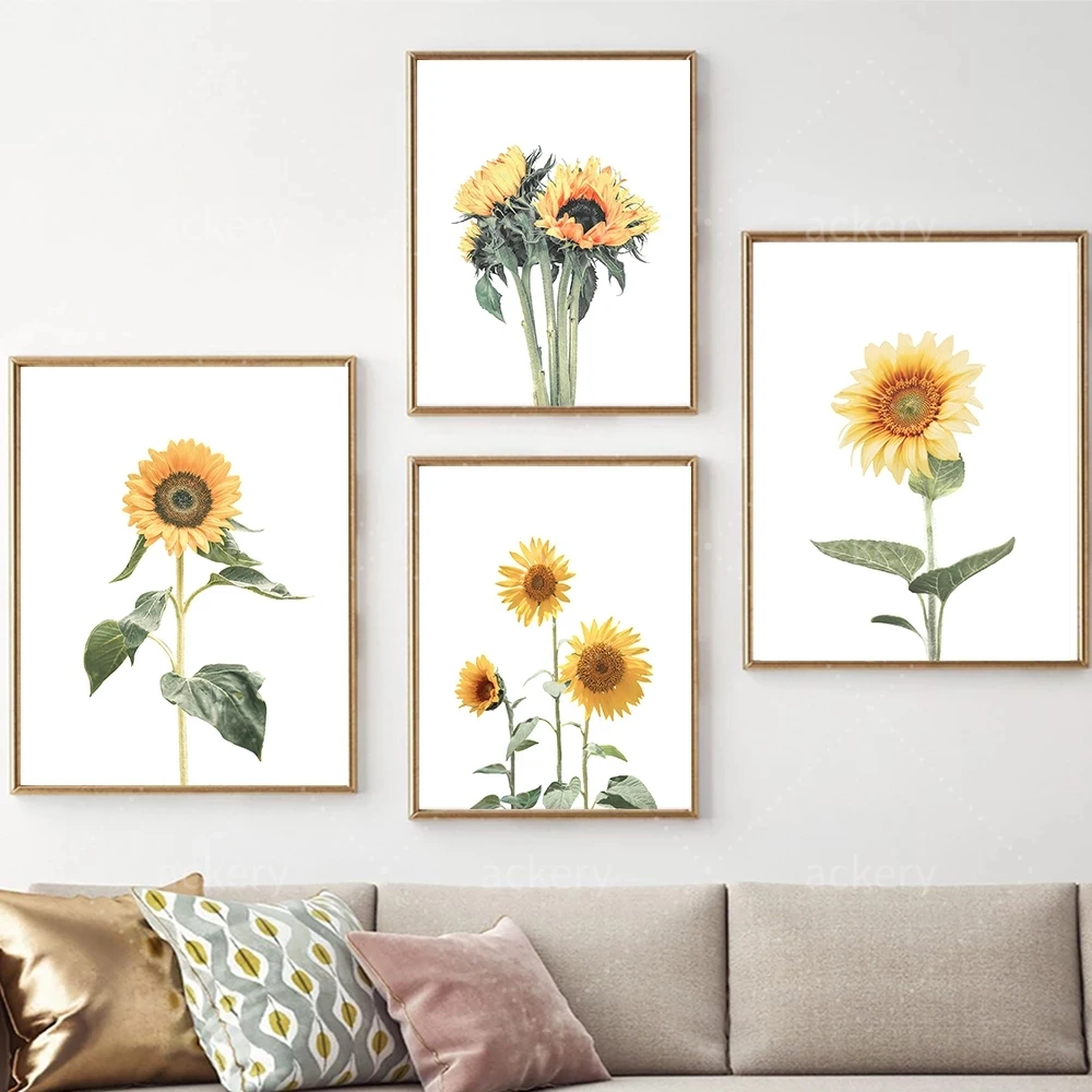 Carteles minimalistas de girasol, impresiones de plantas, flores, pintura  en lienzo, decoración de pared, sala de estar para decoración de imágenes  artísticas, dormitorio de niños|Pintura y caligrafía| - AliExpress