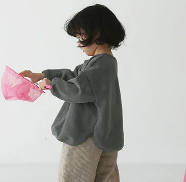 3132 Korean Children's Winter New Boys' And Girls' Loose Shoulder Slip Front Letter Printed Fleece Sweater Kids Tops
