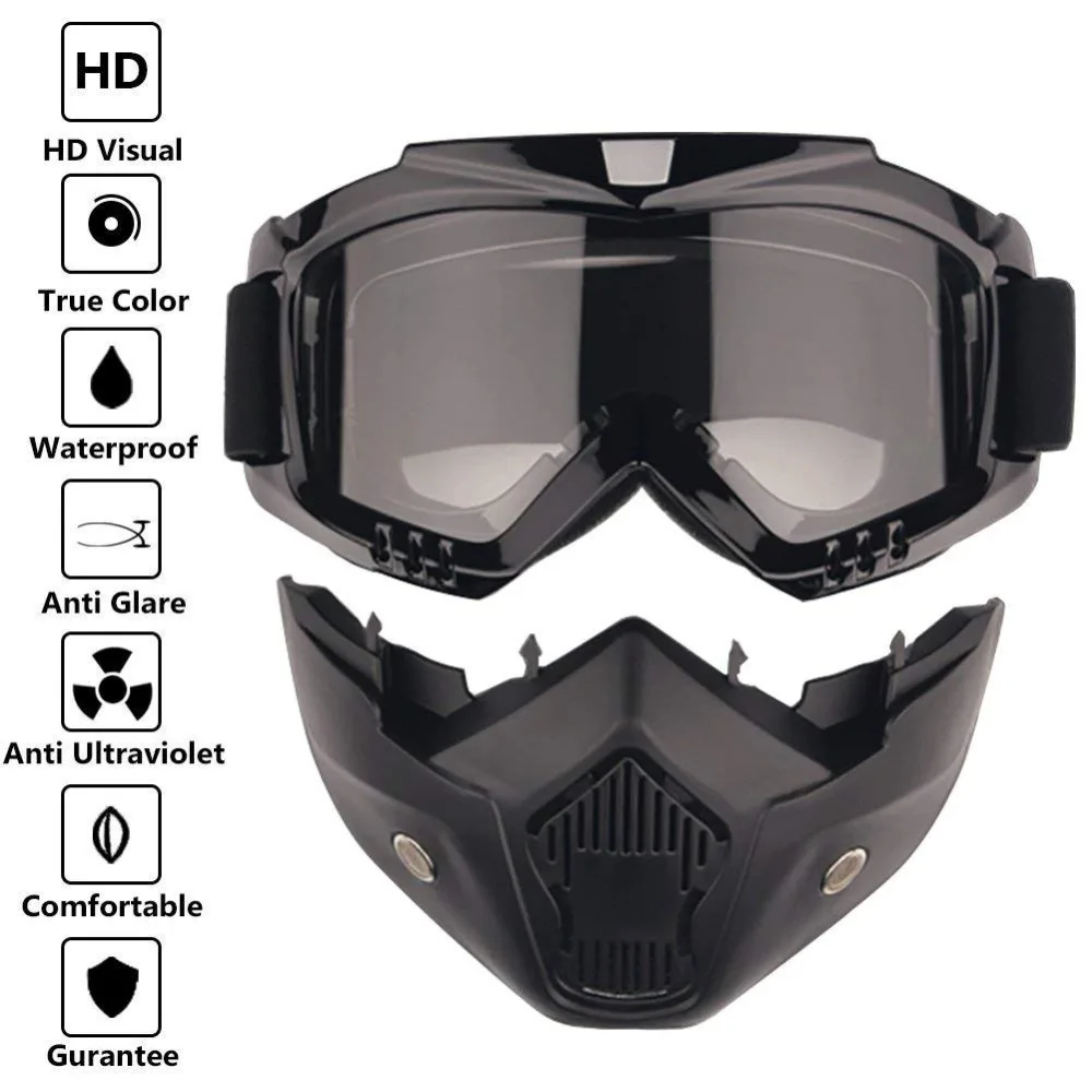 

Safety Goggles Face Mask Windproof Dustproof UV-protection Eyewear Mask Detachable Motorcycle Tactical Goggles Masks
