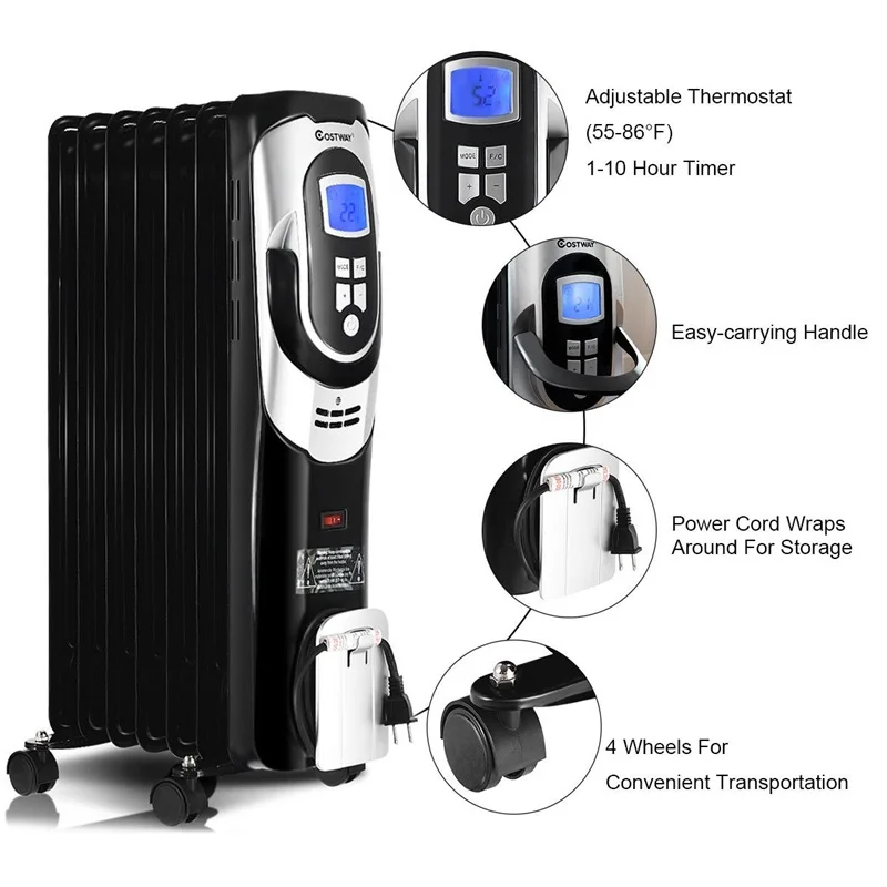 Полоса 1500W LCD 7 Fin таймер Электрический масляный радиатор нагреватель защита от