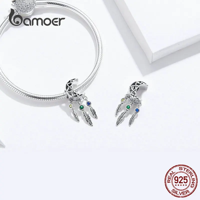 BAMOER 925 пробы серебряные ажурные бусины с Луной и звездой Goodnight браслет DIY ювелирные изделия подарок на день Святого Валентина SCC483