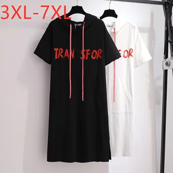 

New 2020 summer plus size t-shirt dress for women large short sleeve loose pocket hoodie dresses black white 3XL 4XL 5XL 6XL 7XL