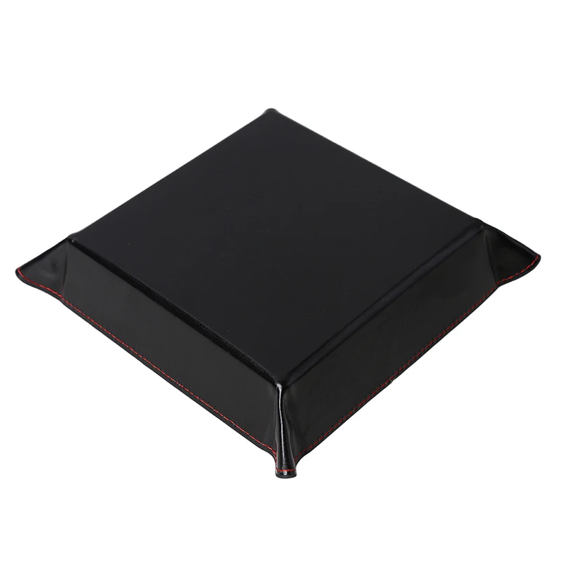 Collapsible PU Leather Dice Holder Coin Key Wallet Trinket Tray Folding Square Tray Storage Box Bins For Home Office Storage