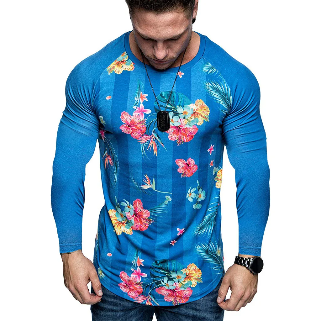 Модные милые Для мужчин Fit Футболка с круглым вырезом и длинными рукавами стильный мужской печатных футболка модная мужская верхняя одежда Уличная Осенняя рубашка