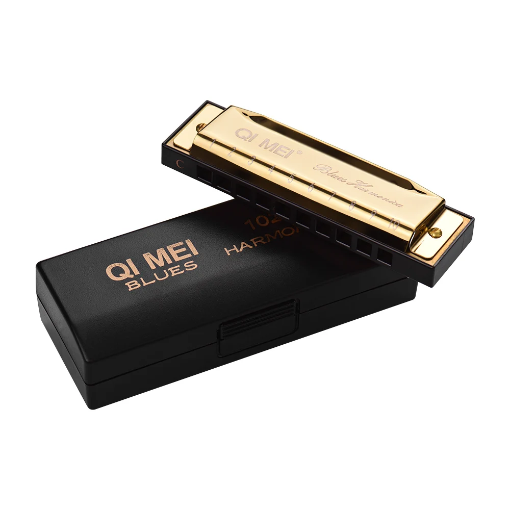 QI MEI 1020 Губная гармошка для блюза Ключ C 10 отверстий 20 мелодий диатоническая арфа мундора с чистящей тканью и ящиком для хранения 5 цветов