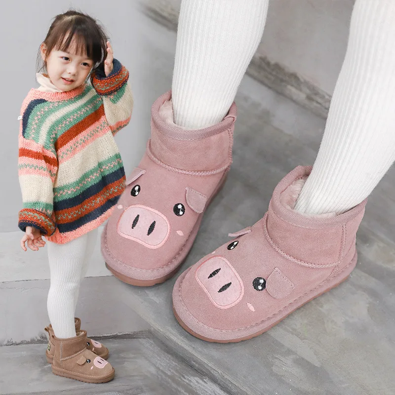 

Children Kids Cartoon Pig Shaped Snow Boots Winter Plush Non-slip Soft Bottom Boots Warm Comfortable Boots Outdoor Travel