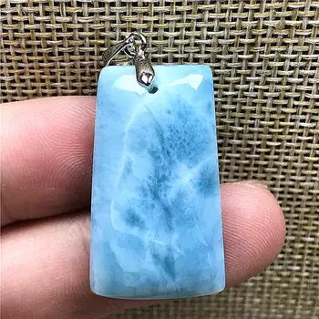 

Natural Blue Larimar Pendant For Woman Man Crystal 20x15x6mm Trapezoid Beads Silver Dominica Water Pattern Stone Jewelry AAAAAA
