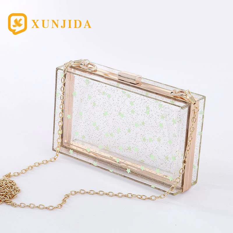 Women Acrylic Clear Clutch Transparent Luminous Crossbody Purse See