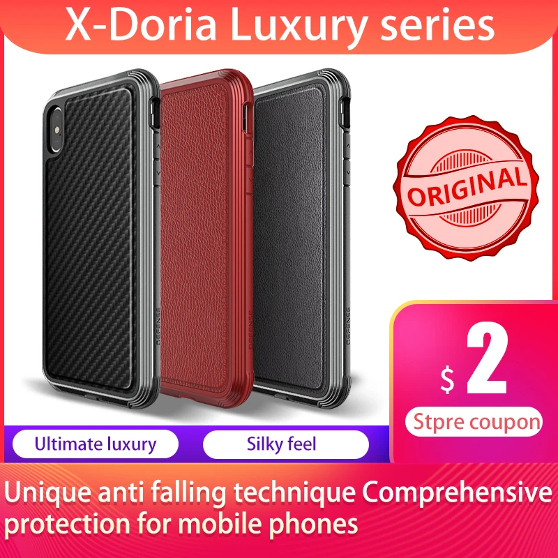 X-Doria Defense Lux Phone Case For iPhone X XR XS Max Military Grade Drop Tested Case Coque For iPhone XR XS Max Aluminum Cover