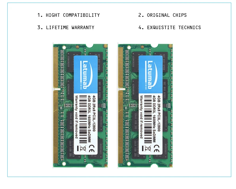 Latumab 4 ГБ 8 ГБ DDR3L1600mhz PC3L 12800 память для ноутбука ОЗУ SODIMM 204 шпильки ноутбук превосходного качества модуль SODIMM 1,35 в ram