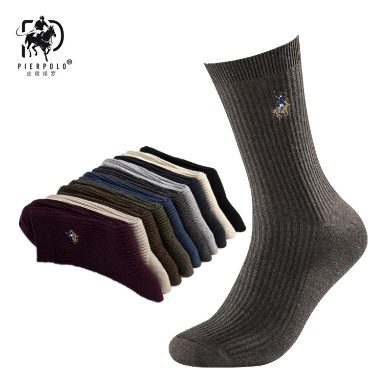 Pier Polo рекомендуют мужские носки из чистого хлопка в осенне-зимний сезон, носки с вышивкой в полоску, мужские носки в подарок