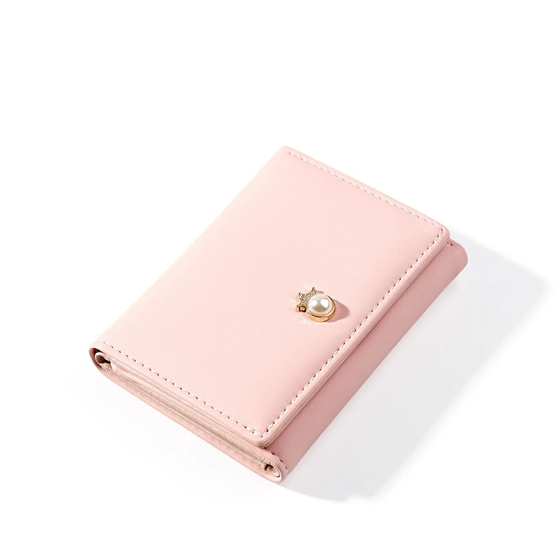 Pink25 Женские кошельки Trifold, новинка, жемчужный элемент, короткий кошелек из мягкой кожи, серебристый цвет, роскошный женский бумажник, женский кошелек - Цвет: Pink25