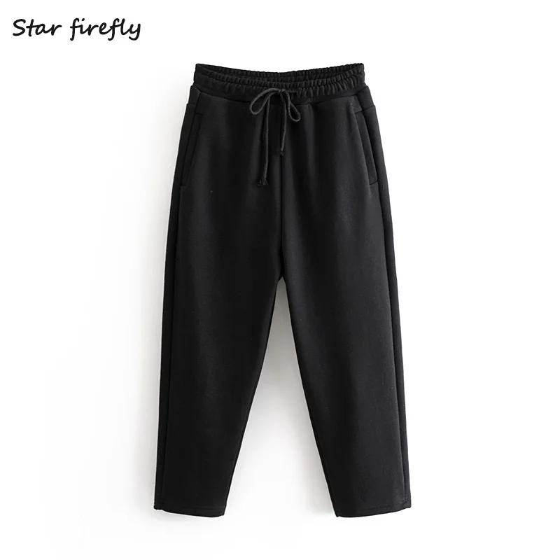 Star firefly casual loose straight high waist nine pants female autumn INS style thick warm boots pants women