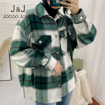 

Jocoo Jolee Spring Plaid Coats Women Long Sleeve Office Jackets Casual Long Coat High Quality Warm Overcoat Loose Tops