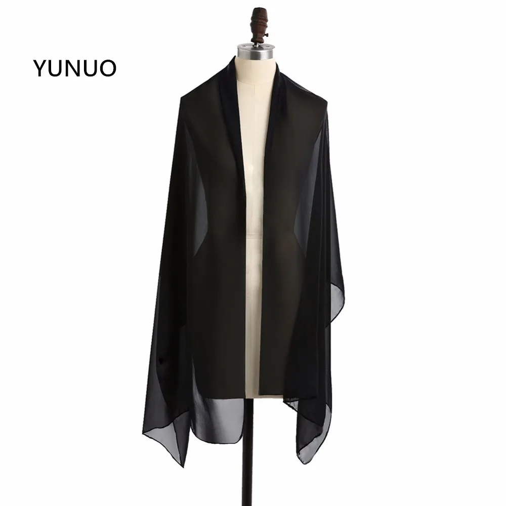 YUNUO Black One Layer Long Wedding Shawl Wraps Chiffon Women Party Evening Dress Occasion Scarf | Свадьбы и торжества