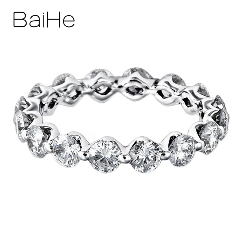 BAIHE Solid 18K White Gold H/SI Full Natural Diamonds Ring Men Women Wedding Fine Jewelry кольцо кольца خاتم ألماس كامل