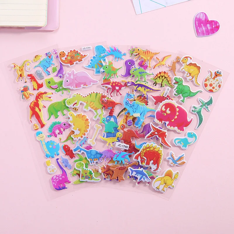 10 sheets Cute Kids 3D Puffy Stickers Animals Cars Cartoon Ocean Fish Boys Gift School Teacher Reward Scrapbooking Toy New - Цвет: Dinosaur