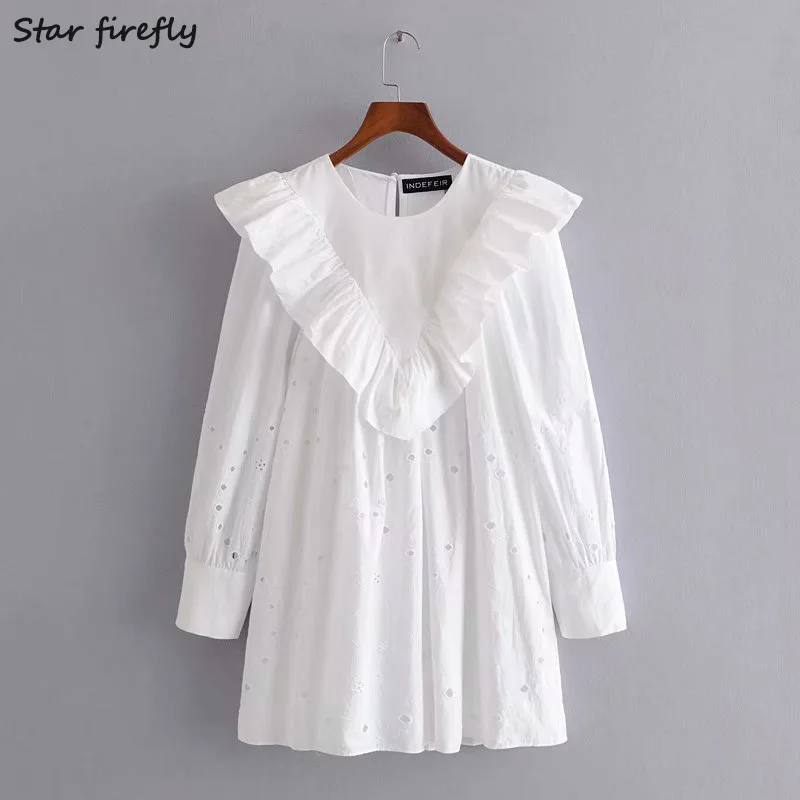

Star firefly fashion Za dress women 2020 spring casual loose layered decorative hollow embroidery dress female