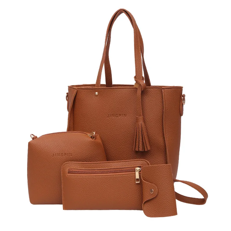 Женский стильный комплект сумок из 4 предметов - Цвет: Light Brown