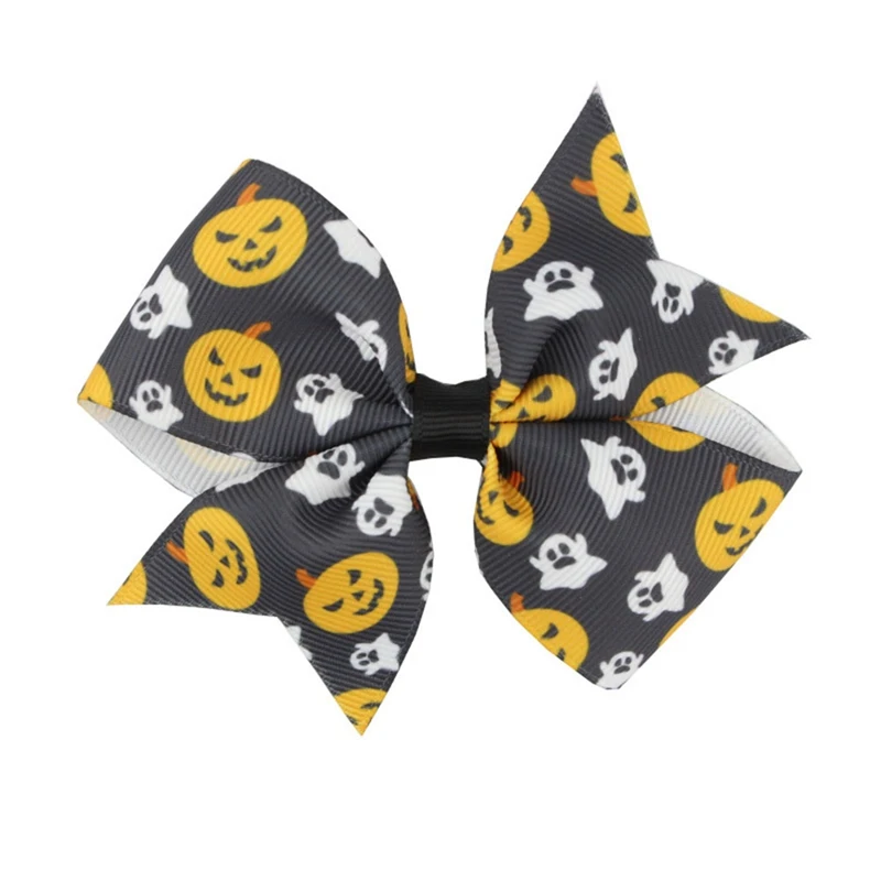 12Pcs/Pack Child Girls Boutique Halloween Hair Bow With Clips Kids Hair Pumpkin Halloween Hair Accessories