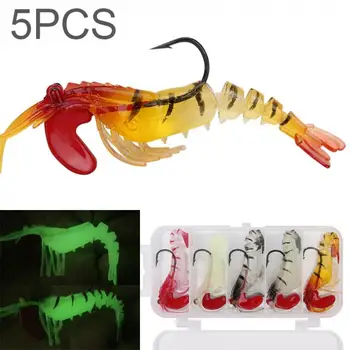 

5pcs/lot 11.5cm 12g Durable Silicone Soft Shrimp Fishing Lures Luminous Prawn Bait Built-in High Carbon Steel & Lead Hook