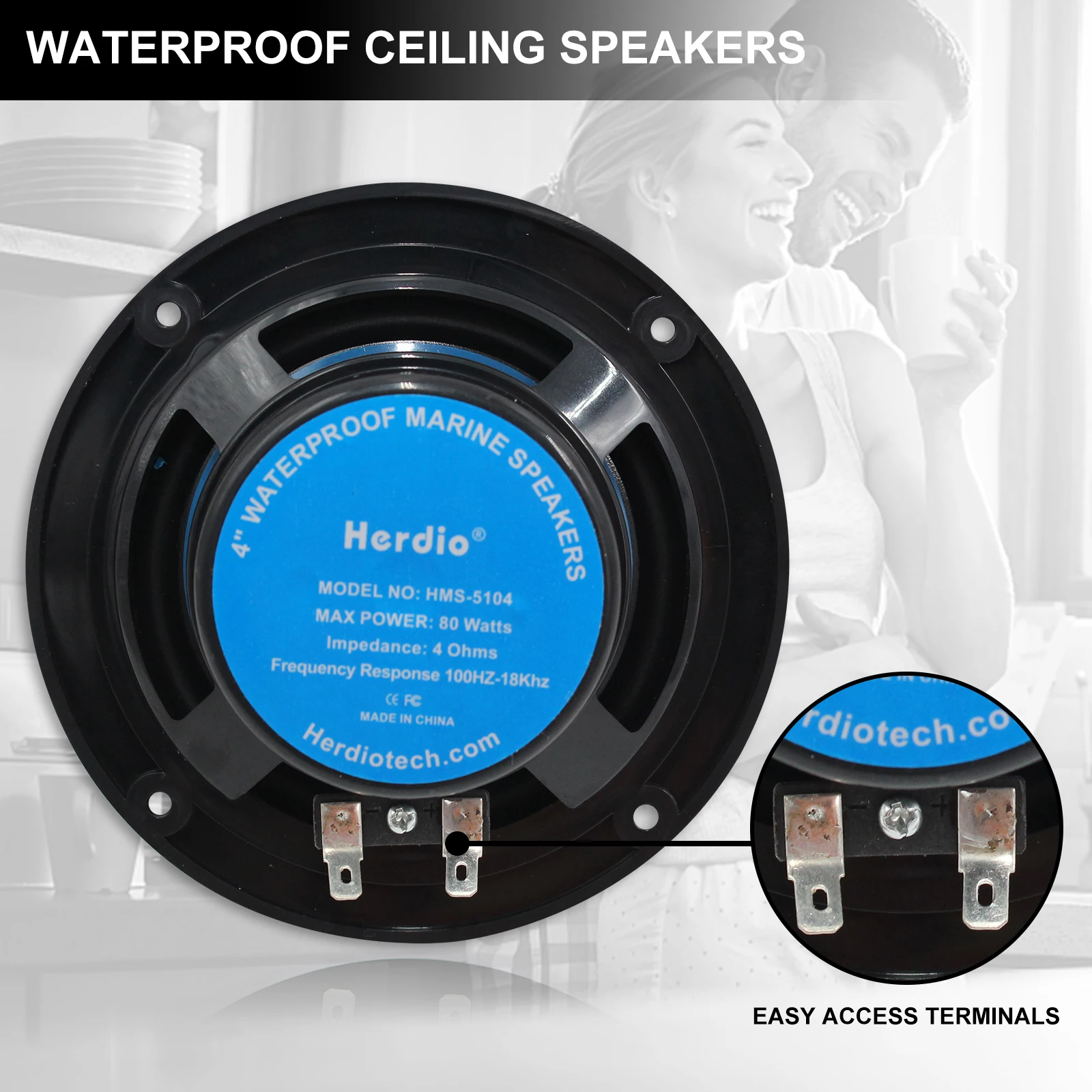 Herdio 8Ohm 160W Bathroom Bluetooth Ceiling Speaker Background Music System Waterproof In-Ceiling Speaker For Home Theater 1Pair