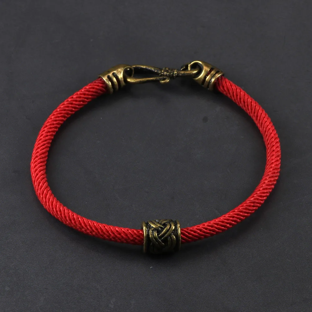 Винтажные латунные браслеты с подвесками китайские красные веревки для мужчин и женщин плетеные узелки блаженная удача традиционные этнические ювелирные изделия - Окраска металла: Yellow Copper