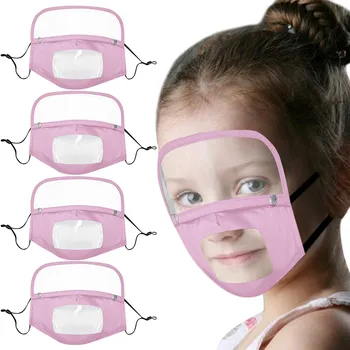 

4pcs Reusable Mouth Mask Washable Mascarilla Reutilizable Child Kids Breathable Face Mask With Filter And Detachable Eye Shield
