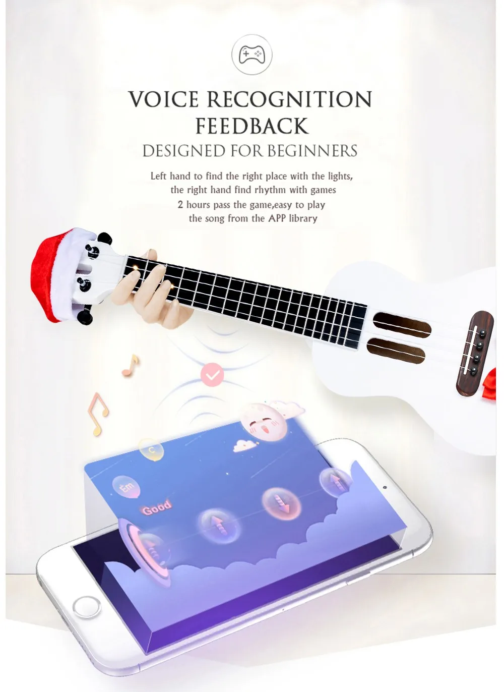 Populele X1, 23 дюйма, Bluetooth, Рождественская Ограниченная серия, Гавайские гитары, клен, Гавайские гитары, 800 мАч, микро usb зарядка, международная версия