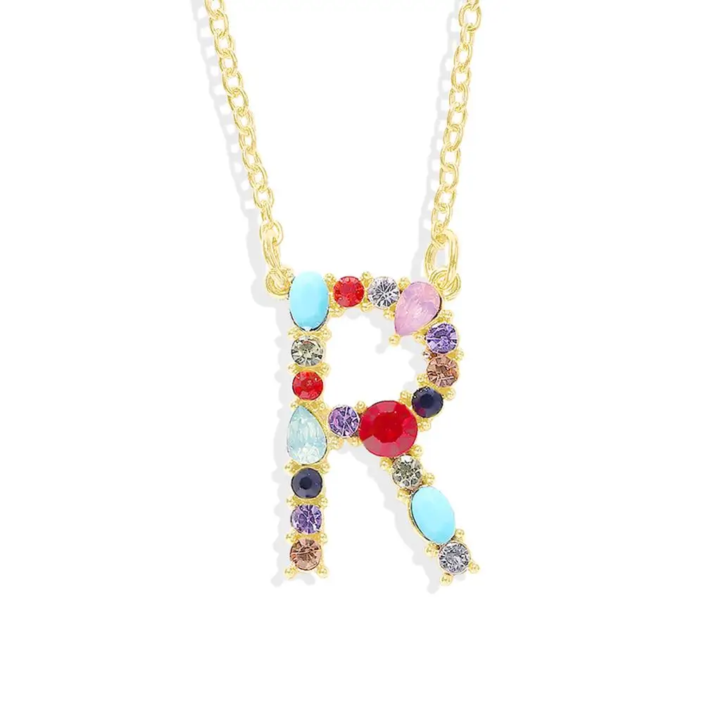 

Multicolor fashion charm Gold 26 Alphabet pendant necklace micro pave zircon initial letter necklaces Couple Name Necklace Gifts