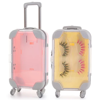 

1PC 25mm 100% Mink lash 2 pairs eyelash packaging suitcase 3d mink eyelash custom luggage case packaging box Candy colors
