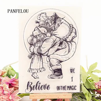 

PANFELOU 11x15cm Christmas Santa hug Transparent Silicone Rubber Clear Stamps cartoon Scrapbooking/DIY New year album