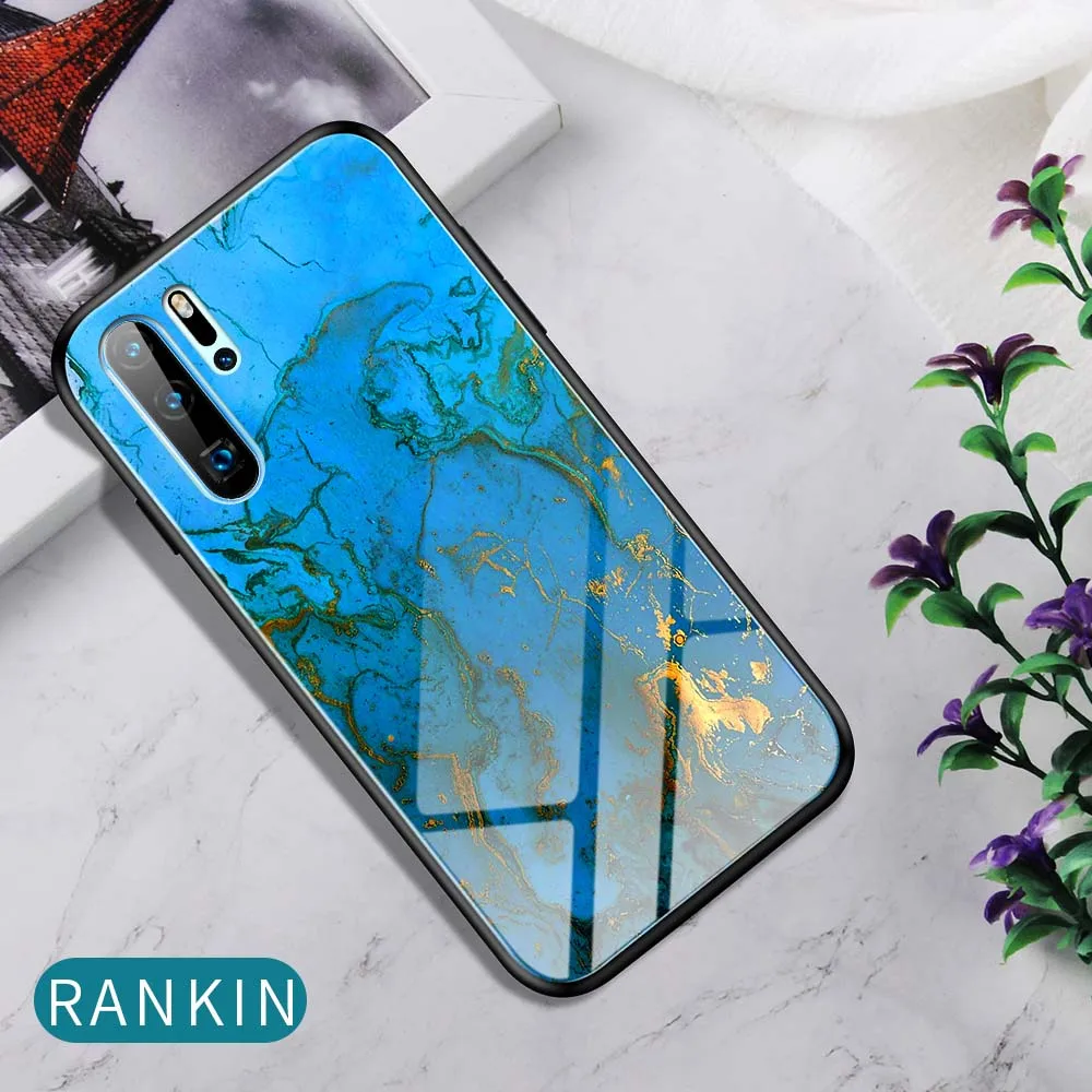 04 Rankin Градиентный стеклянный чехол для телефона huawei P20 P30 Pro mate 30 20 Lite Nova 5 Y6 Y9 модный мраморный Радужный защитный чехол - Цвет: 04 Rankin