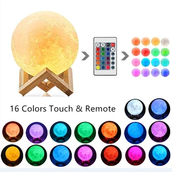 

Lunar 3D Printing Night Charging Lamp 2 Color Control Lamp 16 Color Remote Control LED Christmas Moon Gift Lamp