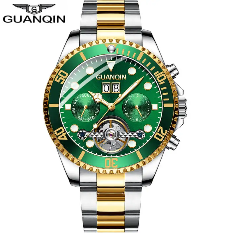 GUANQIN механические Tourbillon, автоматические часы для мужчин, стиль скелета, ролевые часы для мужчин, водонепроницаемые часы для плавания, relogio masculino - Цвет: E