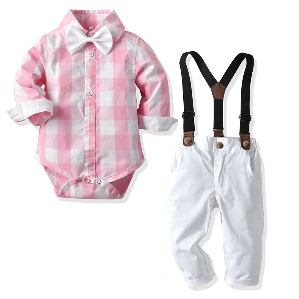 

2019 Baby Boys Clothes Set Long Sleeve Plaid Gentleman Suit for Boys Children Clothing Cotton Costume for Kids Suits 3Pcs