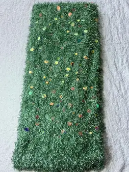 

Free shipping (5yards/pc) teal green sequins tassels lace fabric African French net lace fabric for fashion party dress YYZ978