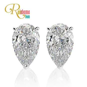 

Rainbamabom Top Quality 925 Solid Sterling Silver Pear Created Moissanite Gemstone Ear Studs Earrings Fine Jewelry Wholesale