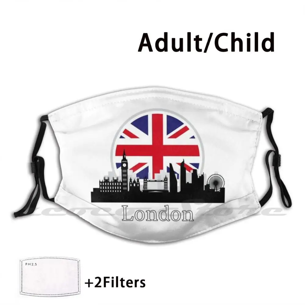 

London Skyline Silhouette With Union Jack Washable Trending Customized Pm2.5 Filter Mask London England Britain United Kingdom