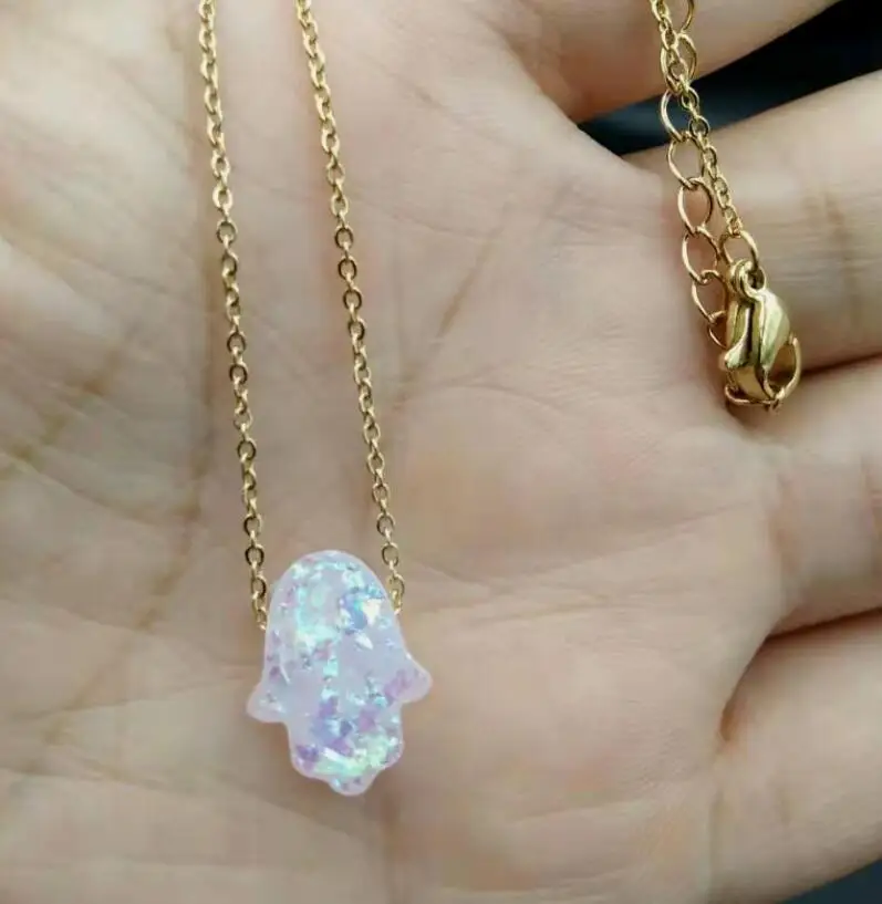 light pink 10 шт./партия, нержавеющая сталь, Изысканный Простой 12 мм браслет с сердцем из опала, ожерелье для женщин, синтетический опал, ожерелье в виде сердца - Окраска металла: light pink