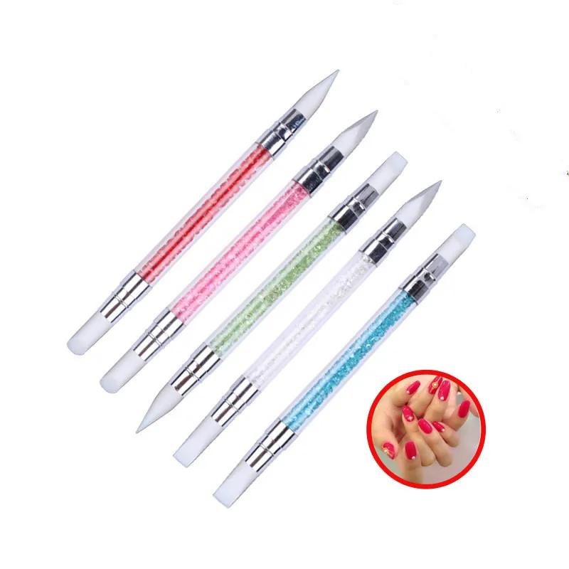 

Women Fashion 2 Way Acrylic silicone Nail Tool Kit Handle Painting Drawing Pen Dotting Rhinestone Tools 6 colors