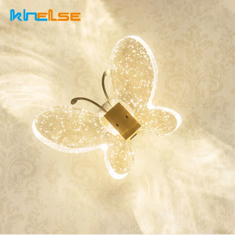 

Modern Simple Led Wall Light Crystal Bubble Butterfly Wall Lamp Mirror Front Aisle Bedside Bedroom Staircase Home Decor Lighting Fixture