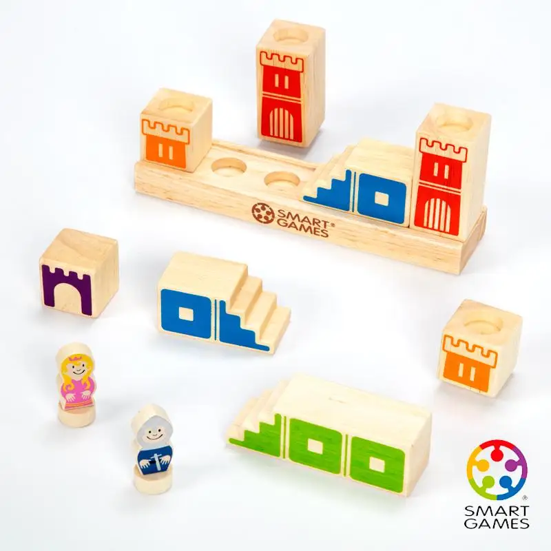 Умные игры-Camelot Jr 3-D деревянные головоломки из лиственных пород игры-лоток, 4 башни, 3 лестницы, 1 мост и 2 фигурки игрушки